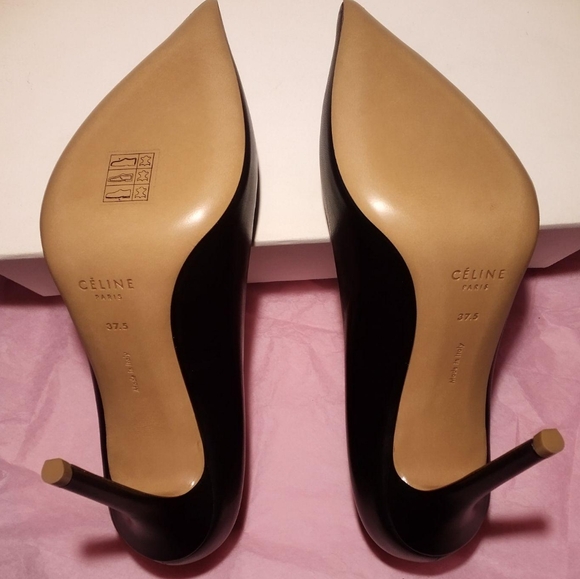 CÉLINE NEW 7.5 BLACK POINTED TOE LEATHER HEELS w BOX pumps womens - Picture 16 of 16